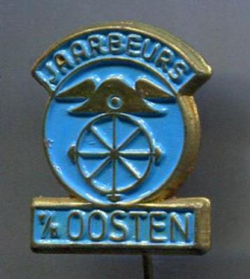 Jaarbeurs v/h Oosten blauw op koper blik speldje( ( L_042  ) beschikbaar voor biedingen