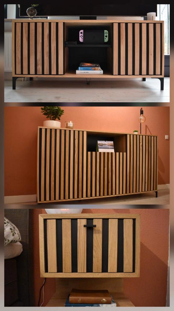 Compleet meubelset massief eiken meubelmaker handgemaakt, Huis en Inrichting, Kasten | Wandmeubels, Zo goed als nieuw, Minder dan 100 cm