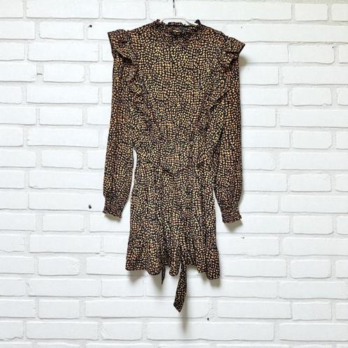 Lofty Manner Jurk Maat S Zwart Bruin Abstract Ruches, Kleding | Dames, Jurken, Zo goed als nieuw, Maat 36 (S), Zwart, Boven de knie