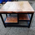 Mooie en stevige salontafel van hout en staal, Huis en Inrichting, Ophalen, 50 tot 100 cm, Vierkant, 50 tot 100 cm