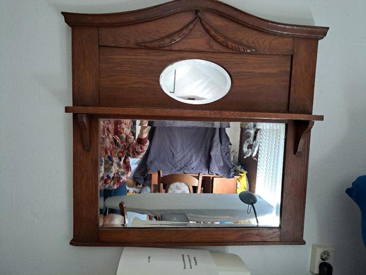 Eikenhouten Spiegel rond 1900, Antiek en Kunst, Antiek | Spiegels, Minder dan 50 cm, Minder dan 100 cm, Overige vormen, Ophalen