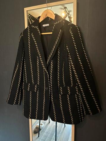 H&m wol mix tweed oversized tussen jasje blazer zwart beige