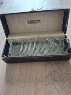 Set van 12 vintage glazen onderzetters in doos, Antiek en Kunst, Antiek | Glas en Kristal, Ophalen of Verzenden