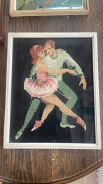 Vintage ingelijst borduurwerkje balletdansers, Ophalen of Verzenden