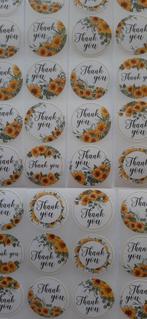 Nr.  108 :  75 stuks Thank you stickers zonnebloemen., Hobby en Vrije tijd, Stickers en Plaatjes, Ophalen of Verzenden, Nieuw