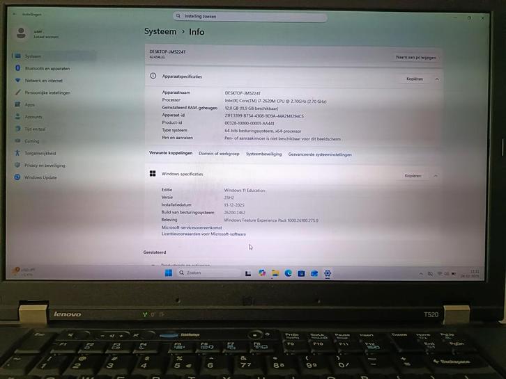 Lenovo T520 - Intel Core i7 - 12GB RAM - 256GB SSD, Computers en Software, Windows Laptops, Gebruikt, 15 inch, SSD, 2 tot 3 Ghz
