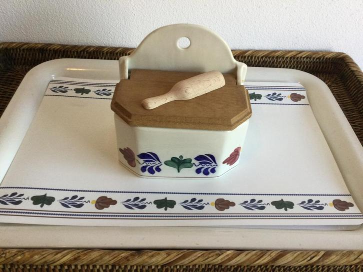 Boerenbont Boch België (  Zoutbak met houten zoutschepje ), Antiek en Kunst, Antiek | Servies los, Ophalen of Verzenden
