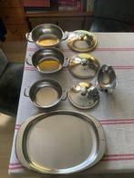Chrome dekschalenset, Huis en Inrichting, Ophalen, Zo goed als nieuw, Rvs, Pannenset