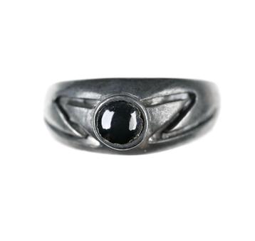 Vingerring zilver 835 black stone round plain Ø19mm   rf017  beschikbaar voor biedingen