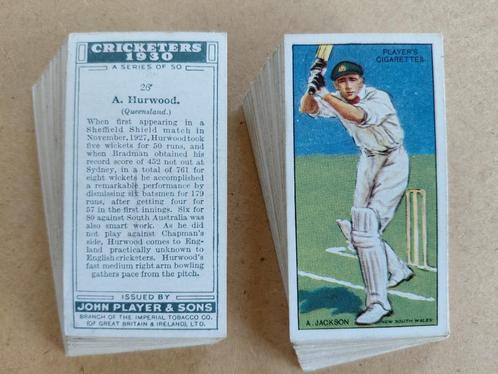 Cricketers 1930 complete set 50 cigarette cards John Player, Verzamelen, Sportartikelen en Voetbal, Gebruikt, Poster, Plaatje of Sticker