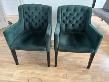2x eetkamerstoel donkergroen velours Leen Bakker beschikbaar voor biedingen