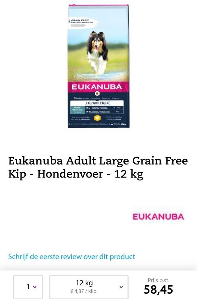 Twee zakken eukanuba, Dieren en Toebehoren, Dierenvoeding, Hond, Ophalen