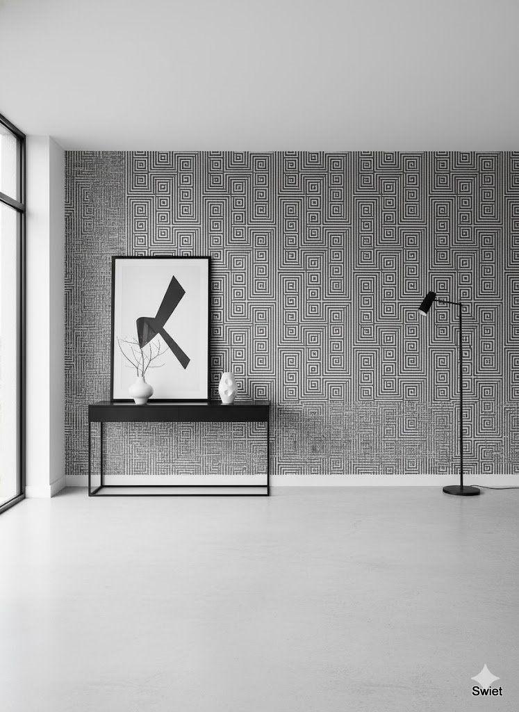 6740 zwart wit grafisch behang vinyl vintage swiet, Ophalen of Verzenden, 50 tot 75 m², Wit