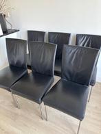 6 eetkamerstoelen van Bert plantagie, zwart leer, Huis en Inrichting, Ophalen, Gebruikt, Zwart, Modern klassiek