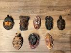 Set van 8 decoratieve Afrikaanse wandmaskers – houtlook, Ophalen of Verzenden, Gebruikt