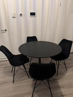 Zwarte ronde bistro Eettafel met suede stoelen, Rond, Nieuw, Vier personen, 50 tot 100 cm