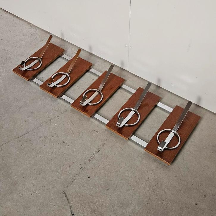 Vintage kapstok chroom teak, Huis en Inrichting, Woonaccessoires | Kapstokken, Gebruikt, Wandkapstok, Minder dan 100 cm, Hout