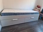 Brimnes bed met lades 90200 inclusief matras, 90 cm, Gebruikt, Eenpersoons, Wit