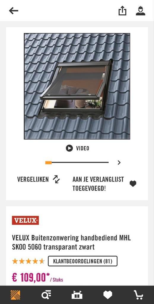 2x Velux Zonnewering MHL SK00 - Transparant Zwart, Doe-het-zelf en Verbouw, Rolluiken, Zo goed als nieuw, 100 tot 150 cm, 100 tot 150 cm