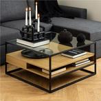 Industriële Salontafel van Eiken & Glas, Ophalen, 50 tot 100 cm, Zo goed als nieuw, Minder dan 50 cm