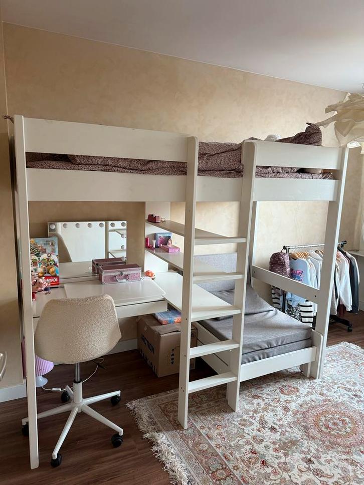 Mooie hoogslaper met bureau, Huis en Inrichting, Slaapkamer | Stapelbedden en Hoogslapers, Zo goed als nieuw, Hoogslaper, 90 cm