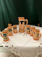 Vintage Bierpul Set Kan en 6 Bekers Keramiek Aardewerk Duits, Antiek en Kunst, Ophalen