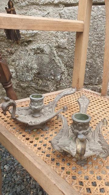 Set bijzondere kandelaren *brocante*antiek*vintage*koper beschikbaar voor biedingen