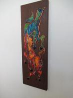 vintage geëmailleerde paarden op houten paneel, Ophalen, Gebruikt