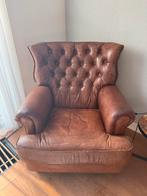 Mooie Engelse bruin leren fauteuil, Huis en Inrichting, Fauteuils, Ophalen, Gebruikt, 100 tot 125 cm, Engels oorfauteuil