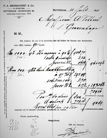 P. A. BRONKHORST & Co EFFECTEN ROTTERDAM 11 JULI 1911 beschikbaar voor biedingen
