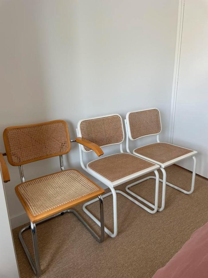 2x vintage webbing stoelen cesca breuer thonet buisframe, Huis en Inrichting, Stoelen, Gebruikt, Twee, Hout, Metaal, Riet of Rotan
