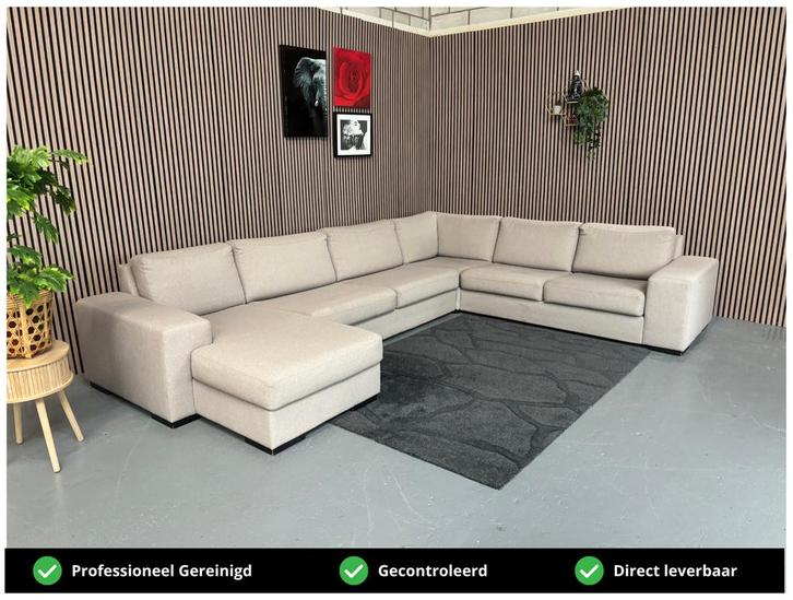 GRATIS LEVERING U-Bank Beige 385x285x160 REFURBISHED, Huis en Inrichting, Banken | Bankstellen, Zo goed als nieuw, Hoekbank, Vierpersoons of meer