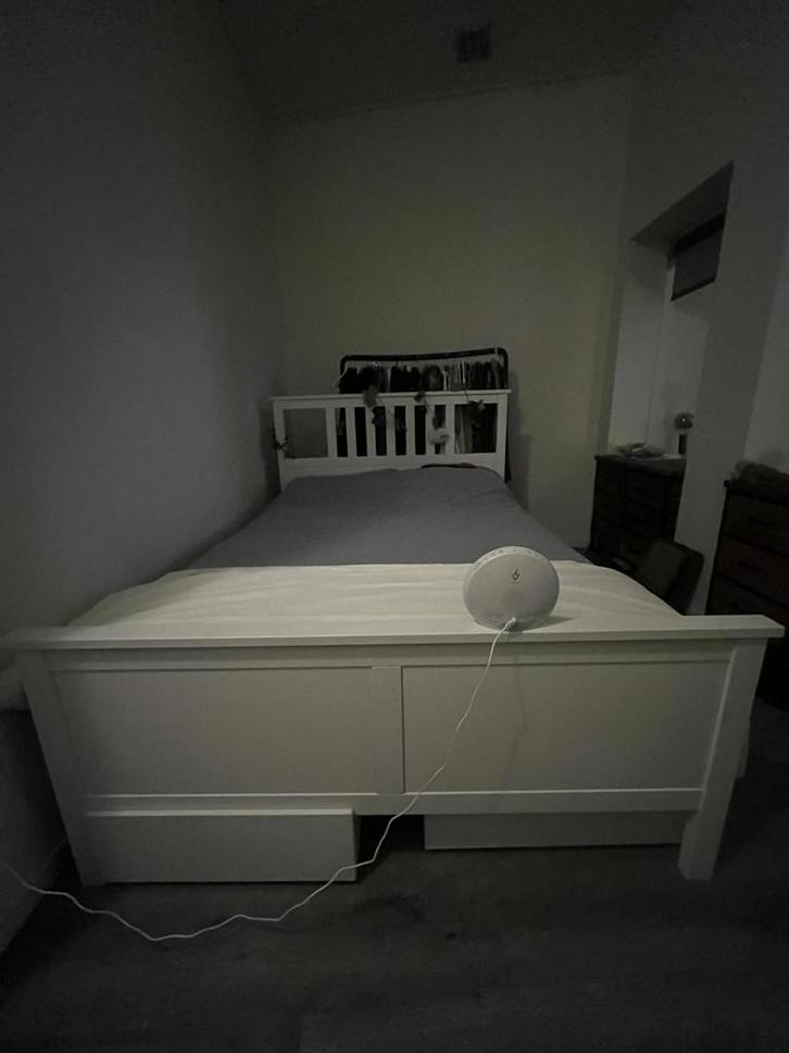 Ikea bed + lattenbodems & opberglades, Huis en Inrichting, Slaapkamer | Bedden, Gebruikt, Tweepersoons, 140 cm, 200 cm, Hout, Wit