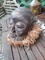 Afrika, Kapitaal Houten Helmmasker met Stroo-kraag ca 1910, Ophalen of Verzenden