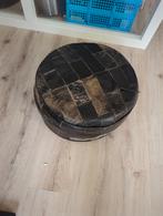Vintage leren poef, Ophalen, Minder dan 50 cm, Gebruikt, Rond