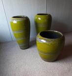 Set van drie groene grote vazen, Minder dan 50 cm, Groen, Zo goed als nieuw, Ophalen