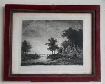 Oude gesigneerde ets Remy A. van Haanen (1848) incl. lijst beschikbaar voor biedingen