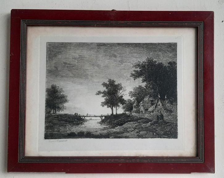 Oude gesigneerde ets Remy A. van Haanen (1848) incl. lijst, Antiek en Kunst, Kunst | Etsen en Gravures, Ophalen of Verzenden