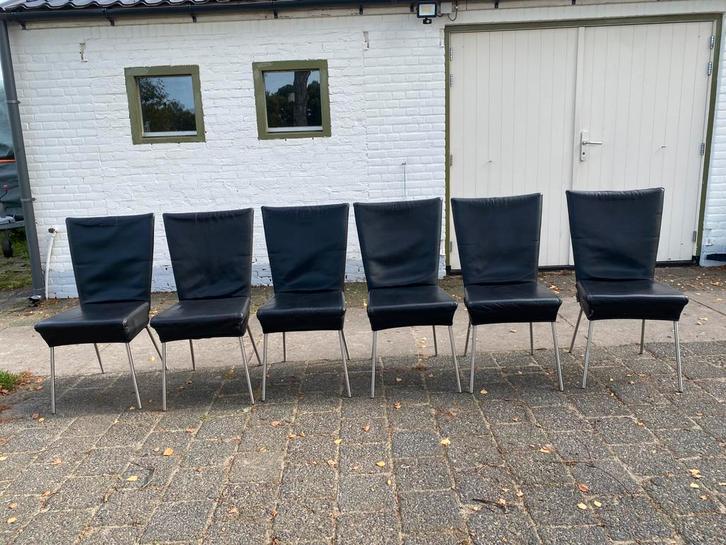 6x Gerard vd Berg Orea eetkamerstoelen zwart leer, Huis en Inrichting, Stoelen, Zo goed als nieuw, Vijf, Zes of meer stoelen, Leer