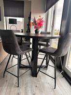 Stijlvolle hoge eettafel met 4 draaibare barkrukken, Ophalen, Eikenhout, 50 tot 100 cm, 100 tot 150 cm