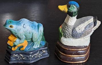 Leuke gietijzeren deurstoppers . Kikker en eend. Vintage  beschikbaar voor biedingen