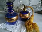 Vintage kaptafel setje boheems glas donkerblauw met goud, Ophalen of Verzenden