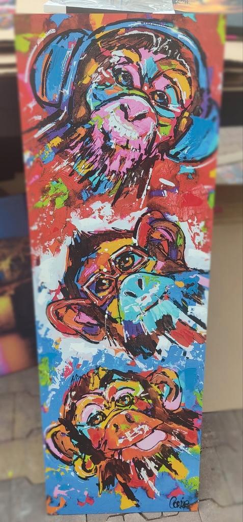 Corrie Leushuis Vrolijke apen, Antiek en Kunst, Kunst | Schilderijen | Modern, Ophalen of Verzenden