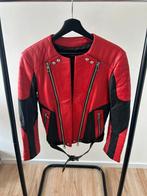 Designer biker jacket Balmain x H&M – rood/zwart leer, Kleding | Heren, Maat 52/54 (L), Balmain, Ophalen of Verzenden, Gedragen