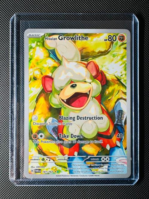 Pokémon Hisuian Growlithe #181 Twilight Masquerade, Hobby en Vrije tijd, Verzamelkaartspellen | Pokémon, Zo goed als nieuw, Losse kaart