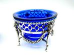 4-Delig zilveren empire tafelset met blauw glas, Nederland, Antiek en Kunst, Antiek | Goud en Zilver, Verzenden, Zilver