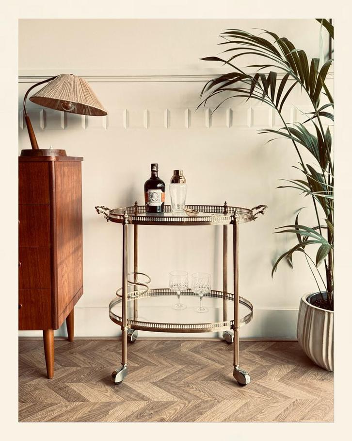 Vintage Dranken Trolley - Serveerwagen (Frankrijk jaren 50), Huis en Inrichting, Tafels | Bijzettafels, Gebruikt, Rechthoekig