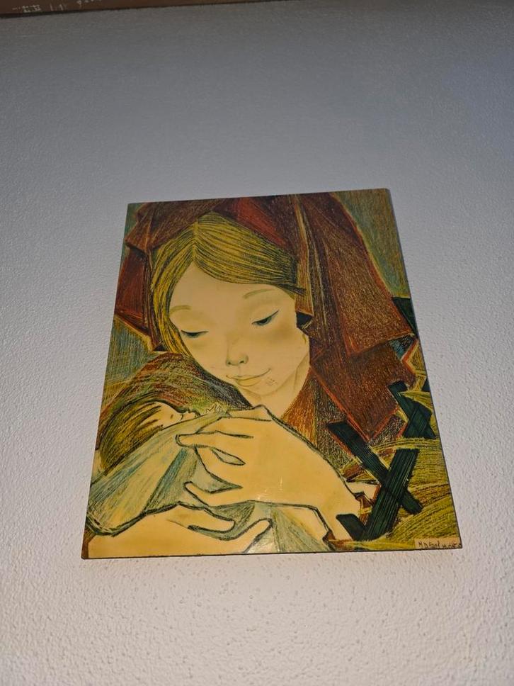 Vintage Schilderij - Vrouw met Kind, Antiek en Kunst, Kunst | Tekeningen en Foto's, Ophalen of Verzenden