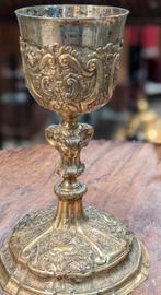 Antieke kelk verguld messing zilver. 23 cm hoog. €1200., Ophalen