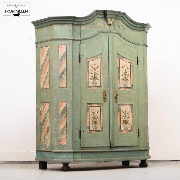 Antieke Beschilderde Volkskunst Bruidskasten Kisten Meubels, Antiek en Kunst, Antiek | Meubels | Kasten, Ophalen